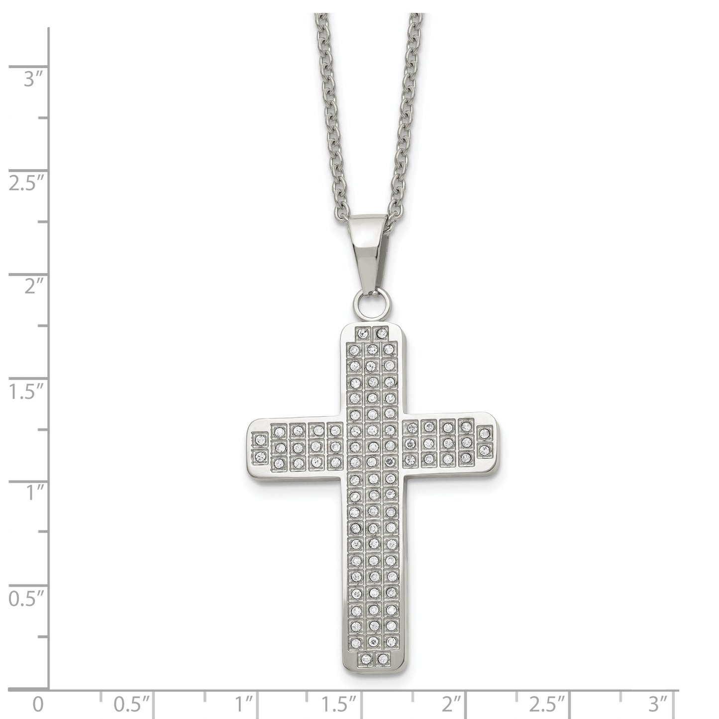 Stainless Steel Chisel Polished With Cz Cross Pendant On A 22 Inch Cable Chain Necklace