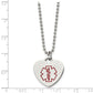 Stainless Steel Chisel Polished With Red Enamel Heart Medical Id Pendant On A 22 Inch Ball Chain Necklace