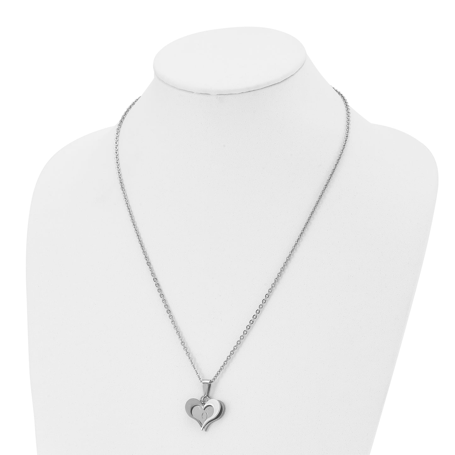 Stainless Steel Chisel Polished Rose Ip-Plated 2 Piece Heart Pendant On A 22 Inch Cable Chain Necklace