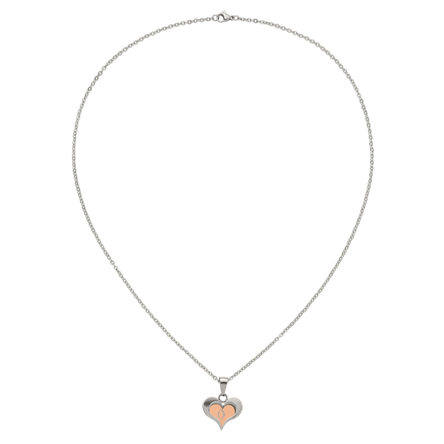 Stainless Steel Chisel Polished Rose Ip-Plated 2 Piece Heart Pendant On A 22 Inch Cable Chain Necklace