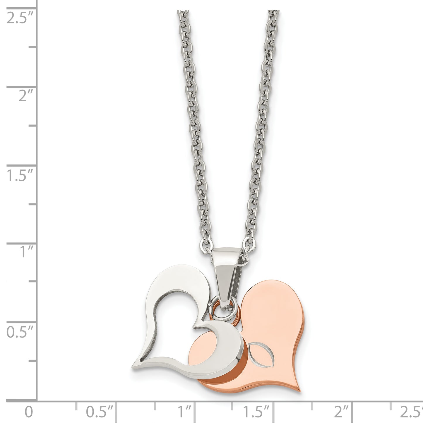 Stainless Steel Chisel Polished Rose Ip-Plated 2 Piece Heart Pendant On A 22 Inch Cable Chain Necklace