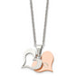 Stainless Steel Chisel Polished Rose Ip-Plated 2 Piece Heart Pendant On A 22 Inch Cable Chain Necklace