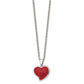 Stainless Steel Chisel Polished With Red Crystal Heart Pendant On A 22 Inch Cable Chain Necklace