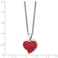 Stainless Steel Chisel Polished With Red Crystal Heart Pendant On A 22 Inch Cable Chain Necklace