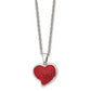 Stainless Steel Chisel Polished With Red Crystal Heart Pendant On A 22 Inch Cable Chain Necklace