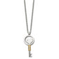 Stainless Steel Chisel Polished Yellow Ip-Plated With Cz Heart Key Pendant On A 22 Inch Cable Chain Necklace