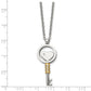 Stainless Steel Chisel Polished Yellow Ip-Plated With Cz Heart Key Pendant On A 22 Inch Cable Chain Necklace