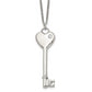 Stainless Steel Chisel Polished With Cz Heart Key Pendant On A 20 Inch Cable Chain Necklace