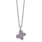 Stainless Steel Chisel Polished Purple Crystal Butterfly Pendant On A 22 Inch Cable Chain Necklace