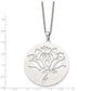 Stainless Steel Chisel Polished Flower Cut-Out Circle Pendant On A 22 Inch Cable Chain Necklace