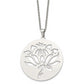 Stainless Steel Chisel Polished Flower Cut-Out Circle Pendant On A 22 Inch Cable Chain Necklace