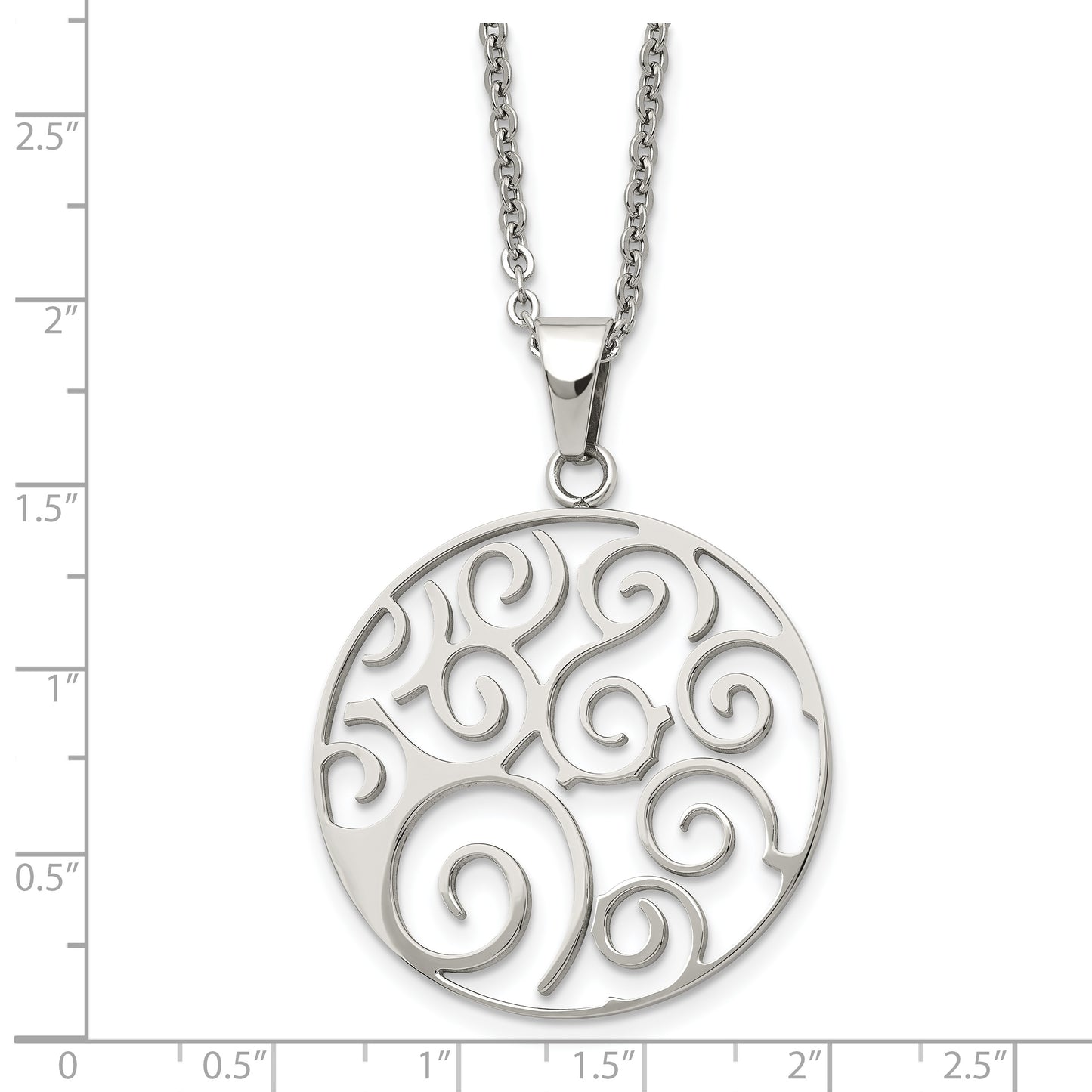 Stainless Steel Chisel Polished Fancy Swirl Pendant On A 22 Inch Cable Chain Necklace