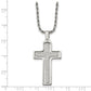 Stainless Steel Chisel Polished And Laser Cut Moveable Cross Pendant On A 22 Inch Rope Chain Necklace