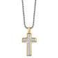 Stainless Steel Chisel Polished Laser Cut Center Yellow Ip-Plated Moveable Cross Pendant On 22 Inch Rope Chain Necklace