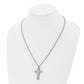 Stainless Steel Chisel Polished Laser Cut Center Yellow Ip-Plated Moveable Cross Pendant On 22 Inch Rope Chain Necklace