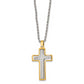 Stainless Steel Chisel Polished Laser Cut Center Yellow Ip-Plated Moveable Cross Pendant On 22 Inch Rope Chain Necklace