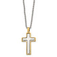 Stainless Steel Chisel Polished Laser Cut Center Yellow Ip-Plated Moveable Cross Pendant On 22 Inch Rope Chain Necklace