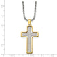 Stainless Steel Chisel Polished Laser Cut Center Yellow Ip-Plated Moveable Cross Pendant On 22 Inch Rope Chain Necklace