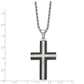 Stainless Steel Chisel Polished Black Ip-Plated Laser Cut Cross Pendant On A 24 Inch Rope Chain Necklace