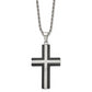 Stainless Steel Chisel Polished Black Ip-Plated Laser Cut Cross Pendant On A 24 Inch Rope Chain Necklace