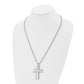 Stainless Steel Chisel Brushed With Laser-Cut Edges Cross Pendant On A 24 Inch Rope Chain Necklace