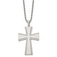 Stainless Steel Chisel Brushed With Laser-Cut Edges Cross Pendant On A 24 Inch Rope Chain Necklace