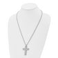 Stainless Steel Chisel Polished With Cz Grooved Cross Pendant On A 24 Inch Rope Chain Necklace