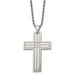 Stainless Steel Chisel Polished With Cz Grooved Cross Pendant On A 24 Inch Rope Chain Necklace