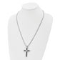 Stainless Steel Chisel Brushed And Polished With Cable Cross Pendant On A 24 Inch Snake Chain Necklace