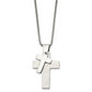 Stainless Steel Chisel Brushed And Polished Double Cross Pendant On A 24 Inch Box Chain Necklace