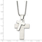 Stainless Steel Chisel Brushed And Polished Double Cross Pendant On A 24 Inch Box Chain Necklace