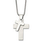 Stainless Steel Chisel Brushed And Polished Double Cross Pendant On A 24 Inch Box Chain Necklace