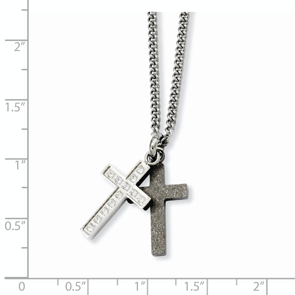 Stainless Steel Laser-Cut & Cz Crosses Pendant Necklace