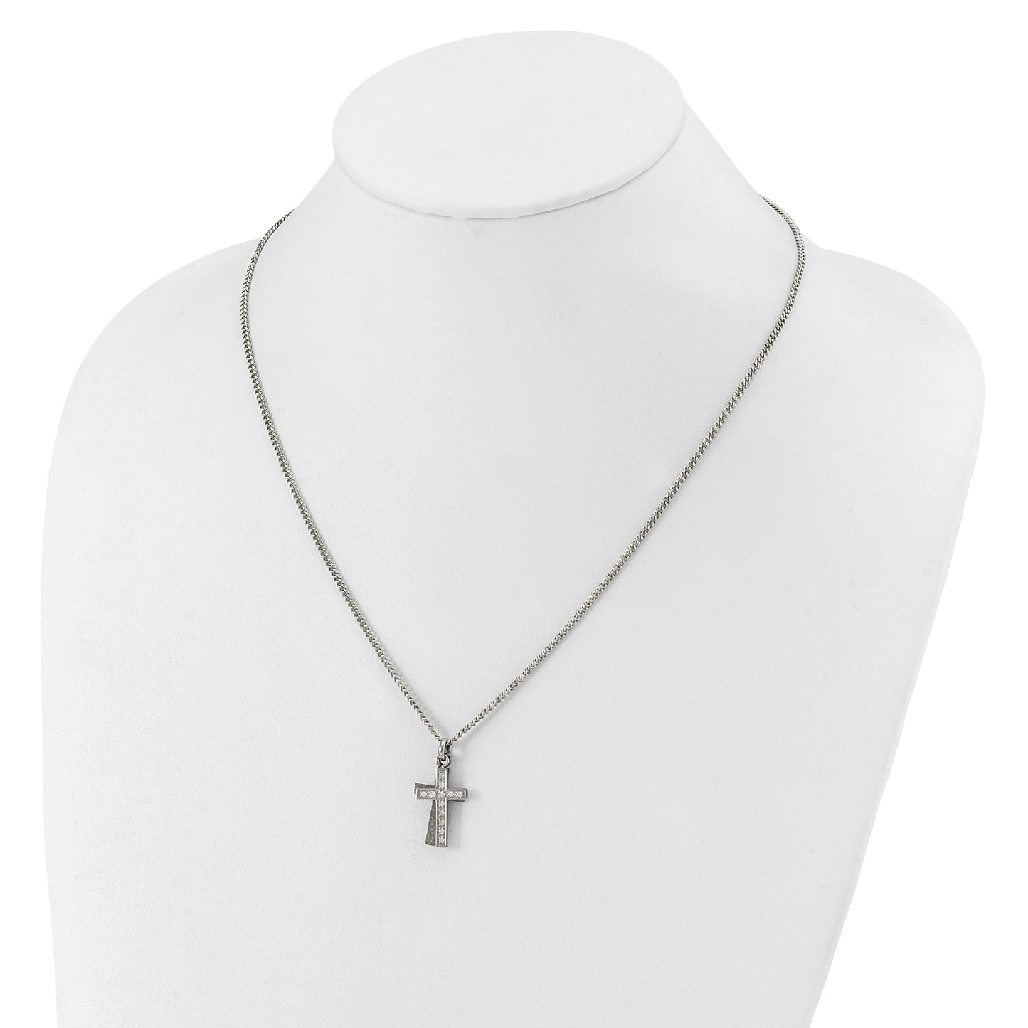 Stainless Steel Laser-Cut & Cz Crosses Pendant Necklace