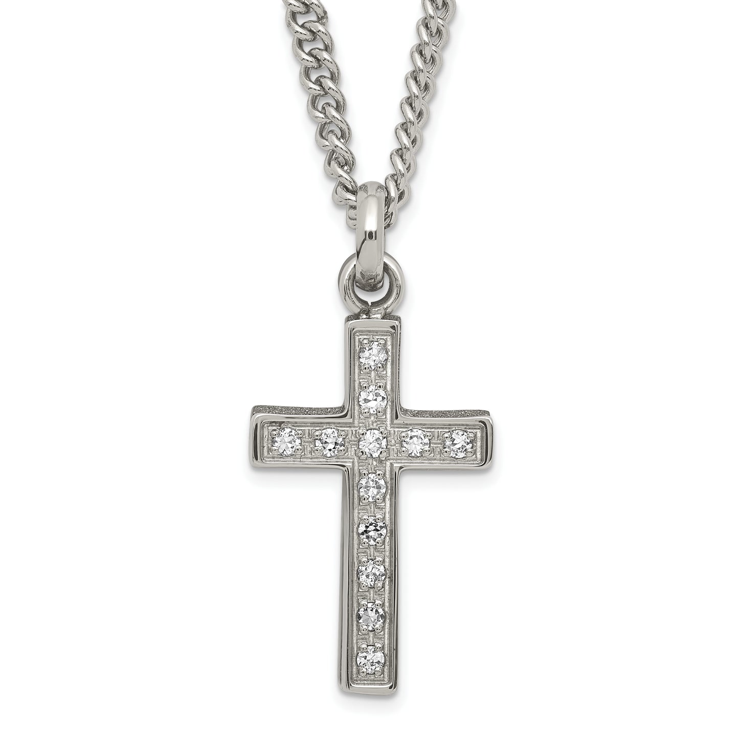 Stainless Steel Laser-Cut & Cz Crosses Pendant Necklace