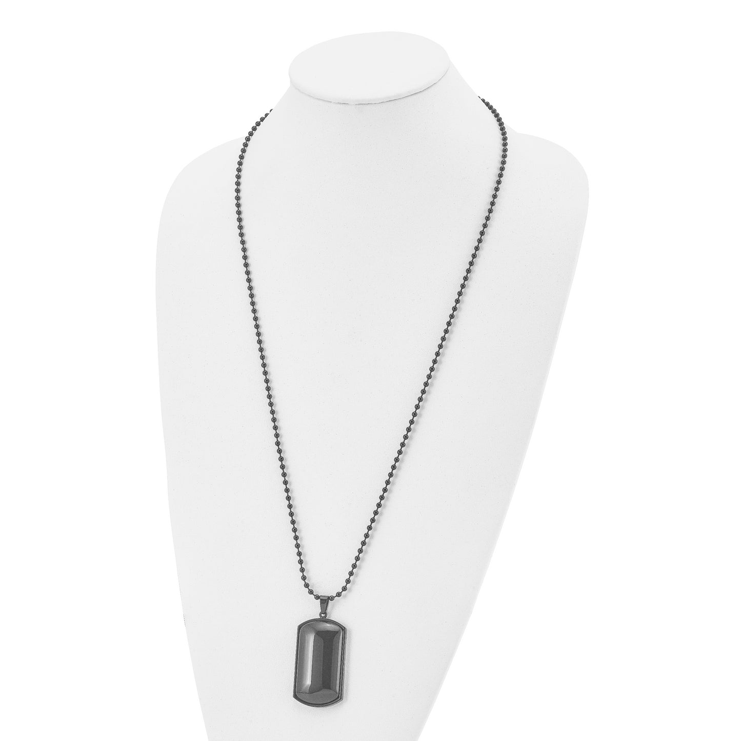 Stainless Steel Chisel Brushed Black Ip-Plated With Agate Dog Tag On A 30 Inch Ball Chain Necklace