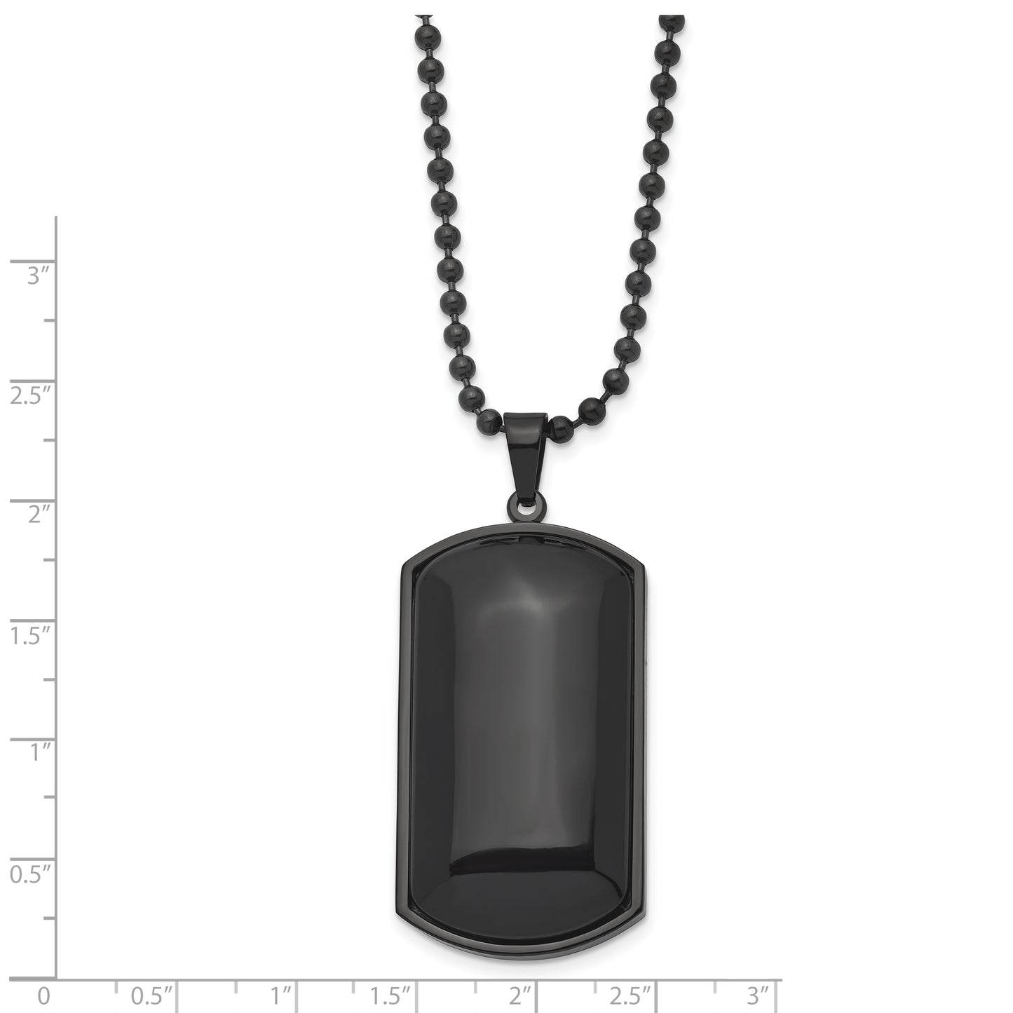 Stainless Steel Chisel Brushed Black Ip-Plated With Agate Dog Tag On A 30 Inch Ball Chain Necklace