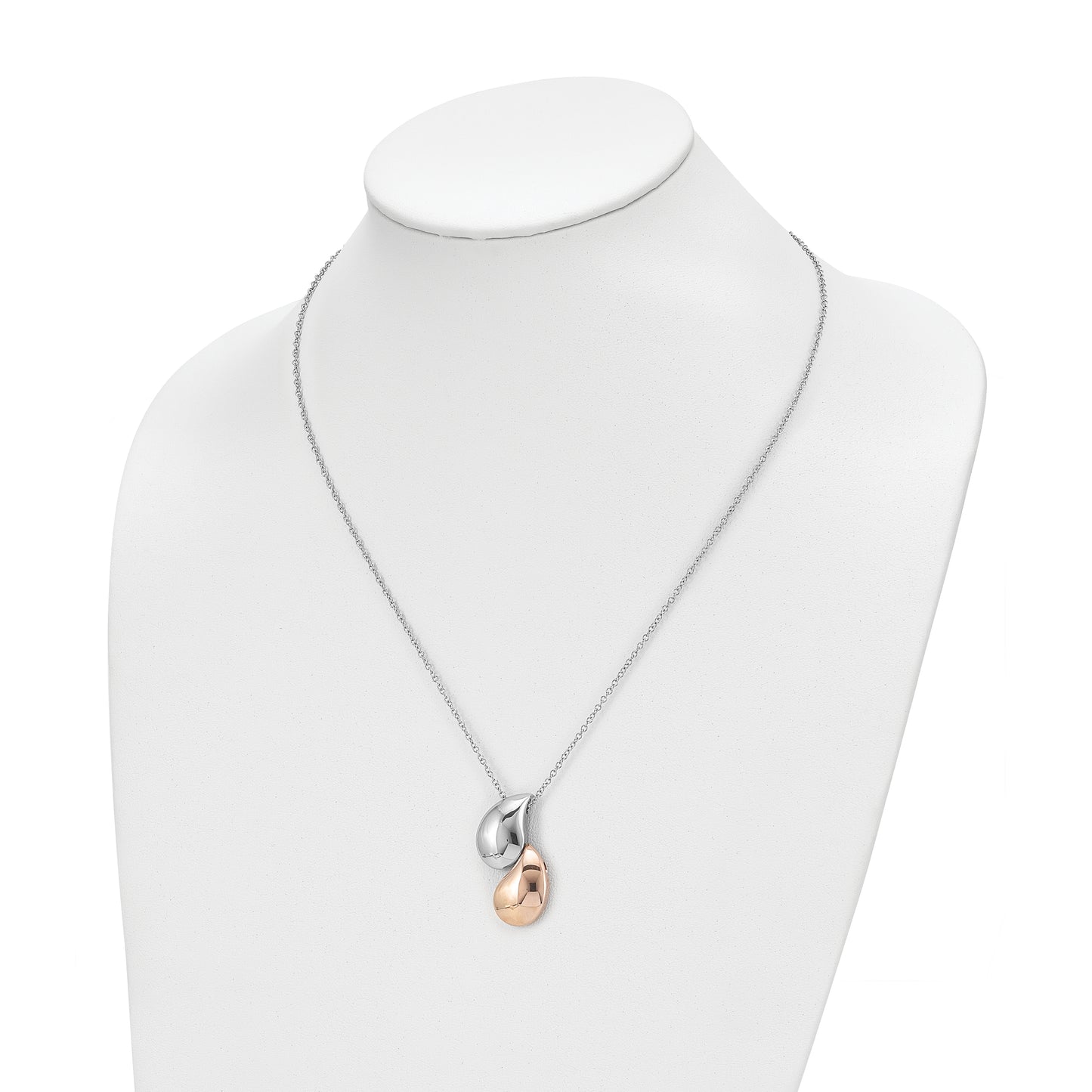 Stainless Steel Chisel Polished Rose Ip-Plated Teardrops Pendant On An 18 Inch Cable Chain Necklace