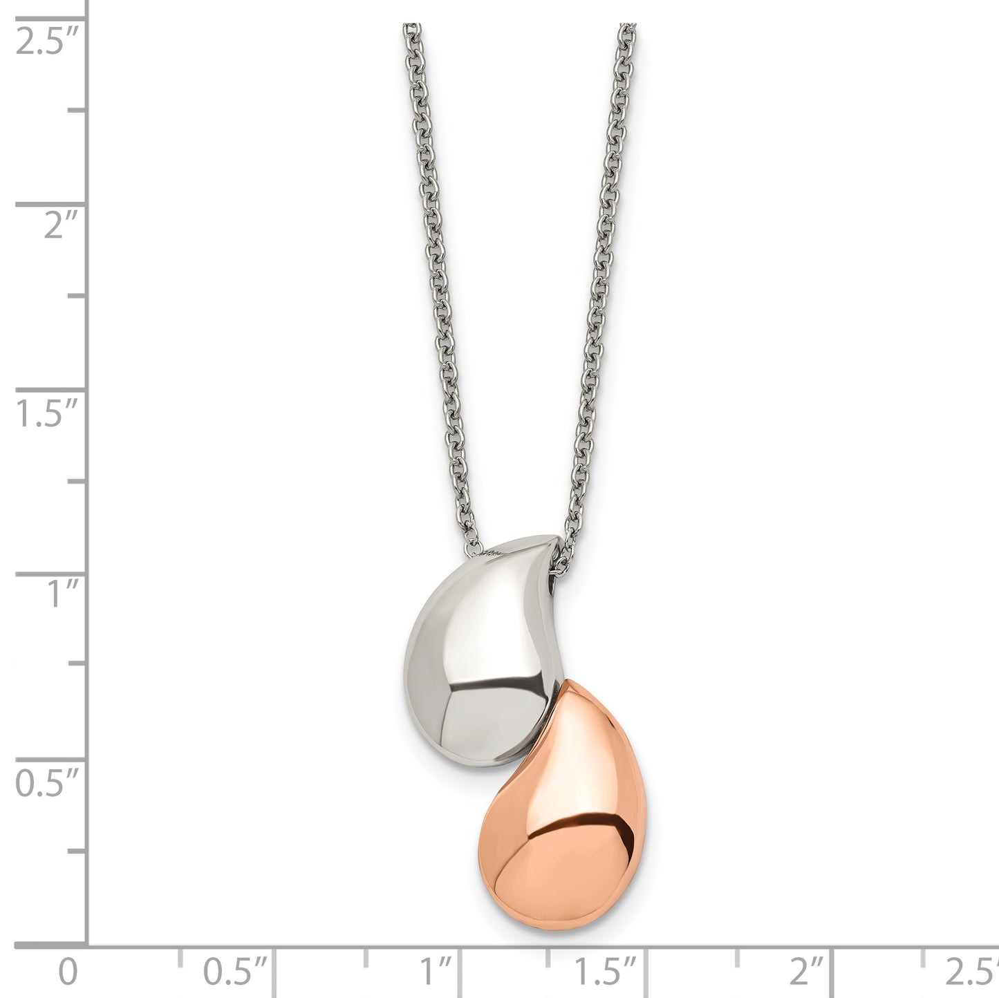 Stainless Steel Chisel Polished Rose Ip-Plated Teardrops Pendant On An 18 Inch Cable Chain Necklace