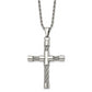 Stainless Steel Chisel Polished And Textured With Cable Cross Pendant On A 22 Inch Rope Chain Necklace