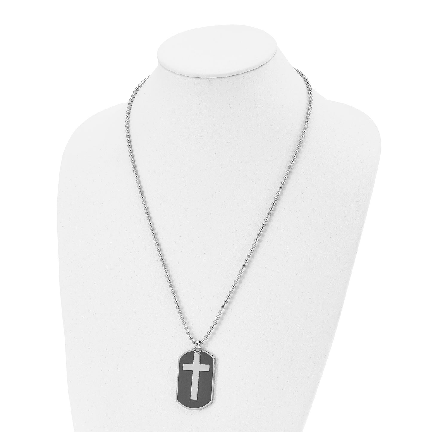 Stainless Steel Chisel Polished Black Ip-Plated 2 Piece Cross Dog Tag On A 24 Inch Ball Chain Necklace