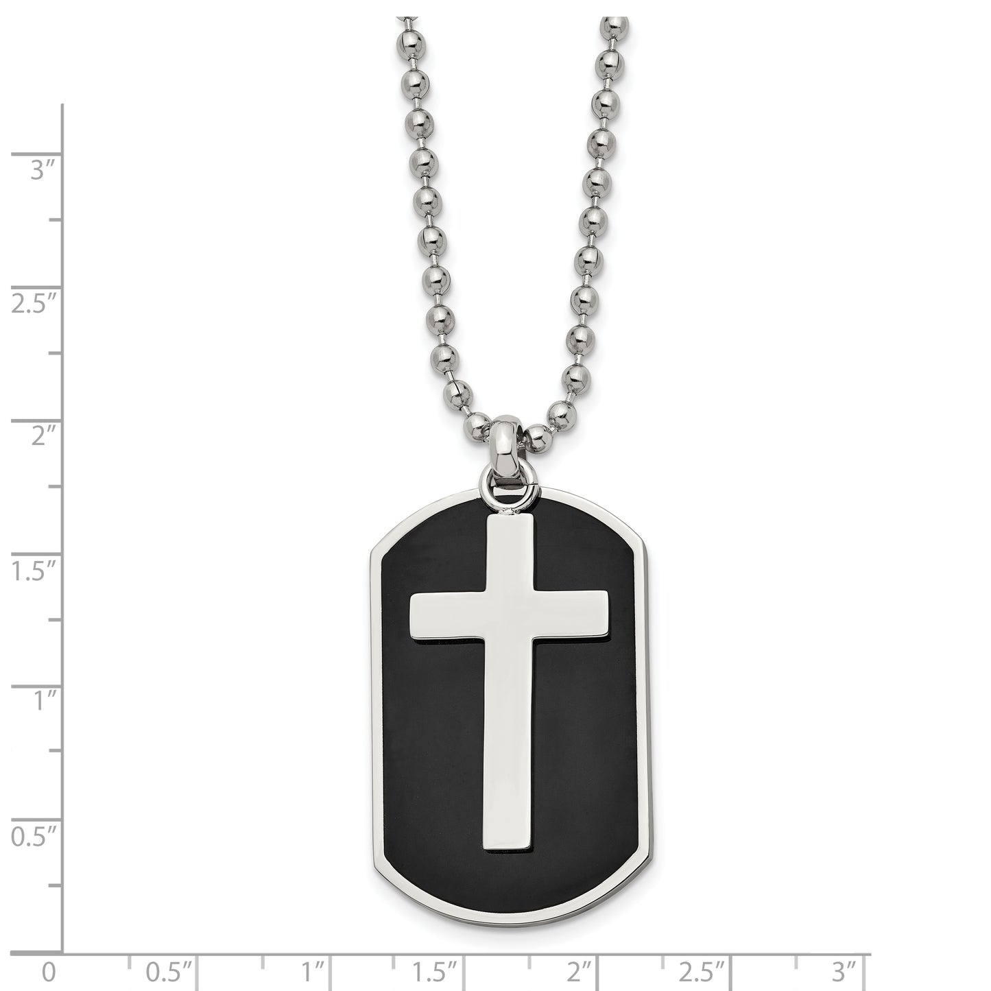 Stainless Steel Chisel Polished Black Ip-Plated 2 Piece Cross Dog Tag On A 24 Inch Ball Chain Necklace