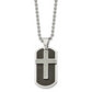 Stainless Steel Chisel Polished Black And Grey Carbon Fiber Inlay 2 Piece Cross Dog Tag On A 24 Inch Ball Chain Necklace