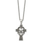 Stainless Steel Chisel Antiqued And Polished Claddagh Cross Pendant On A 20 Inch Cable Chain Necklace