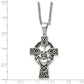 Stainless Steel Chisel Antiqued And Polished Claddagh Cross Pendant On A 20 Inch Cable Chain Necklace