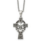 Stainless Steel Chisel Antiqued And Polished Claddagh Cross Pendant On A 20 Inch Cable Chain Necklace