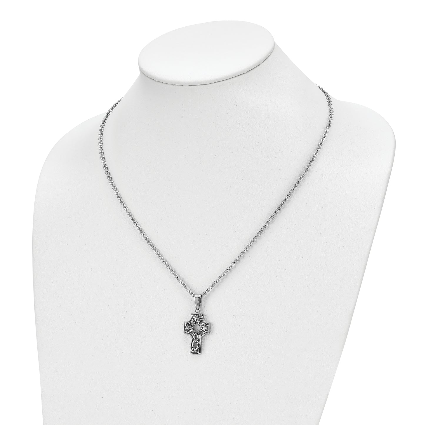 Stainless Steel Chisel Antiqued And Brushed Celtic Cross Pendant On An 18 Inch Cable Chain Necklace