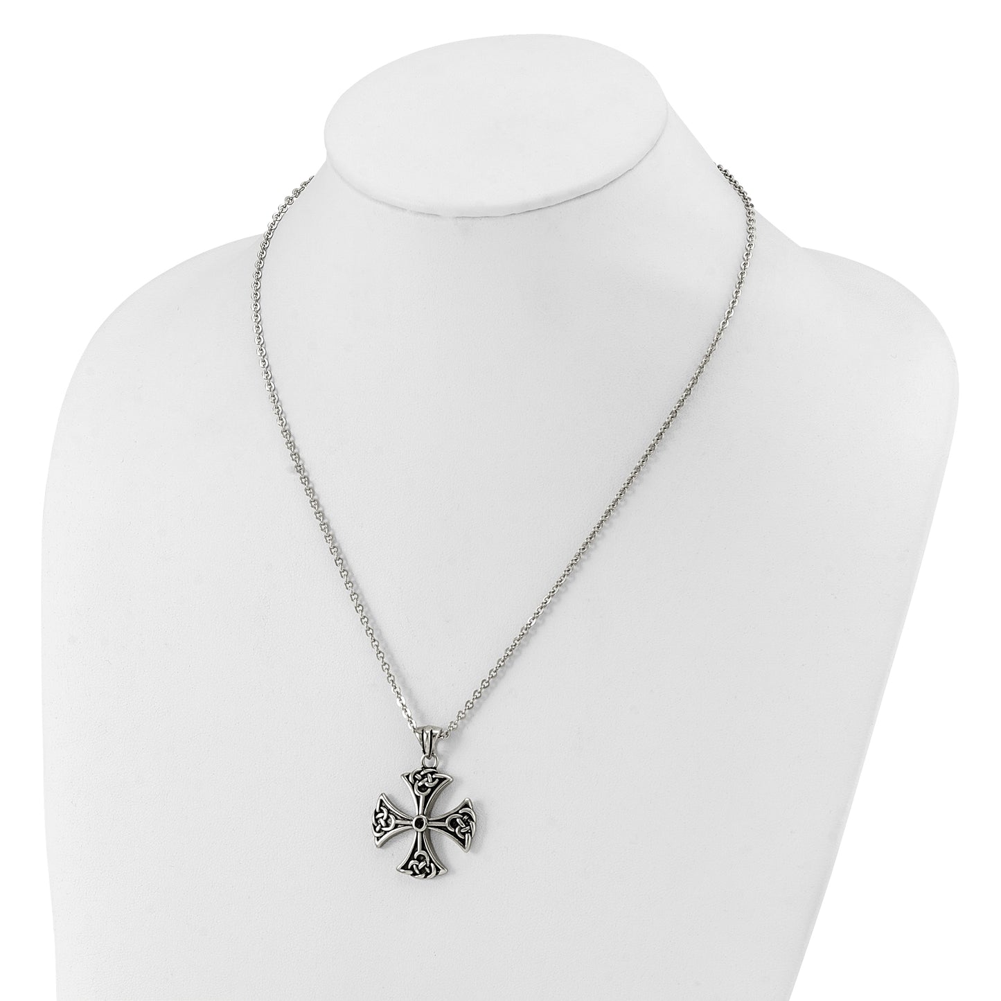 Stainless Steel Antiqued Cross Pendant Necklace