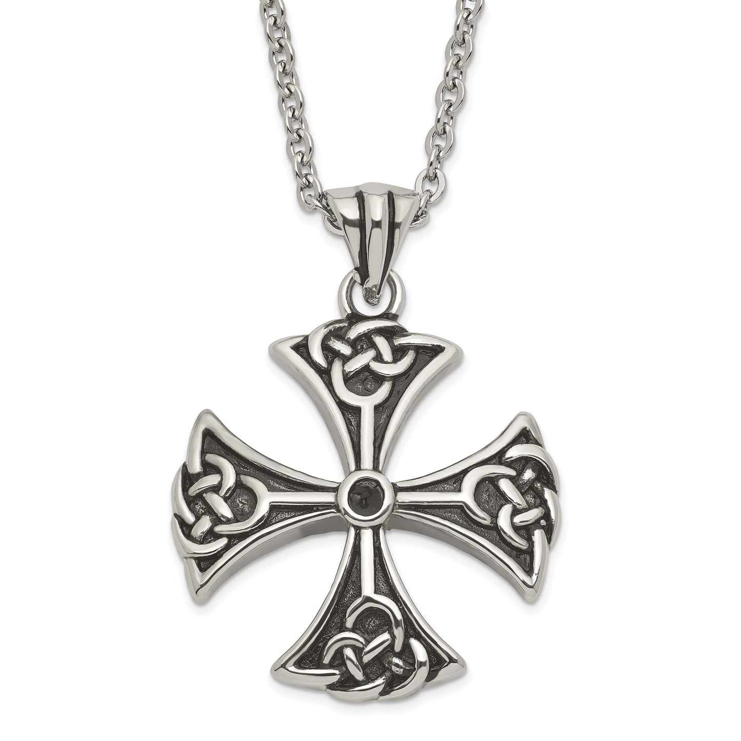 Stainless Steel Antiqued Cross Pendant Necklace