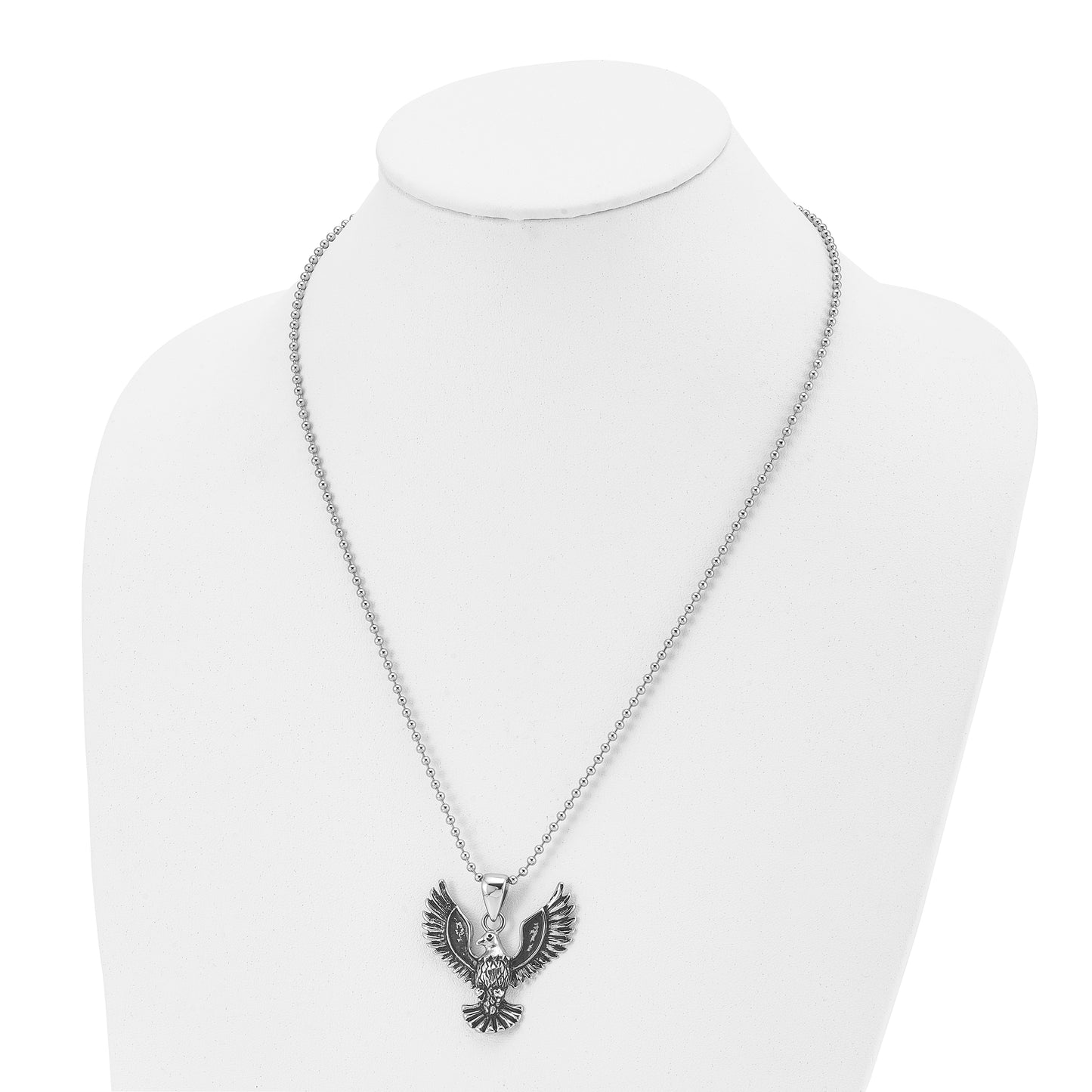 Stainless Steel Chisel Antiqued And Polished Screaming Eagle Pendant On A 22 Inch Ball Chain Necklace